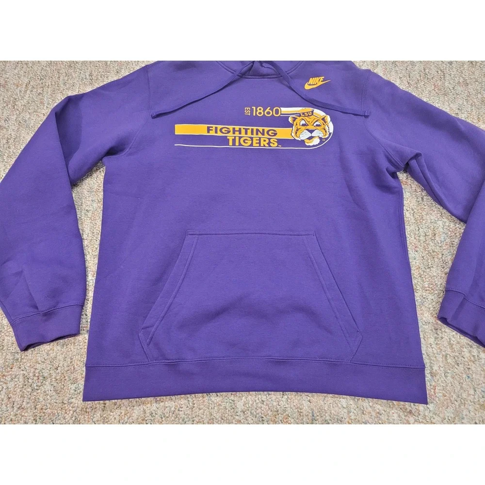 Nike LSU Fighting Tigers Hoodie Men Large Purple Pullover Sweatshirt NCAA Sports